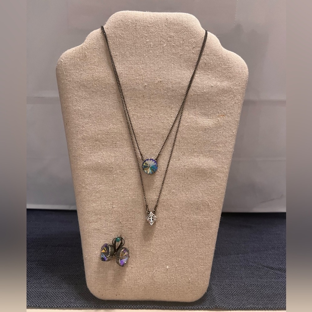 Sabika Fashion Jewelry - Micro Graphic double drop necklace, earrings